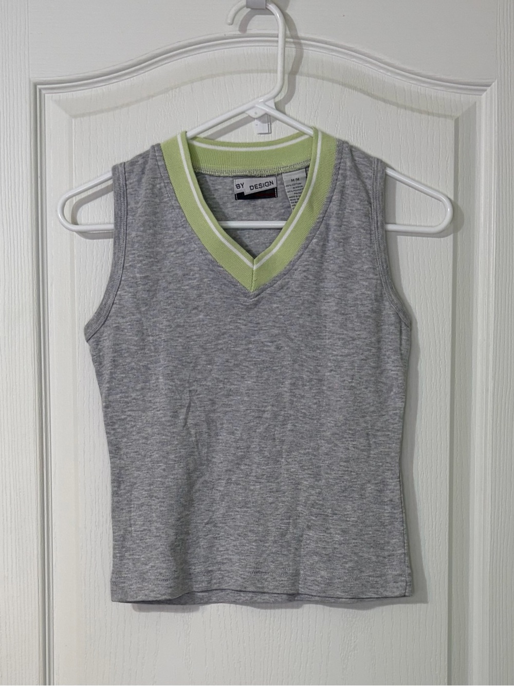 BY DESIGN Gray V-Neck Tank Top with Lime Trim